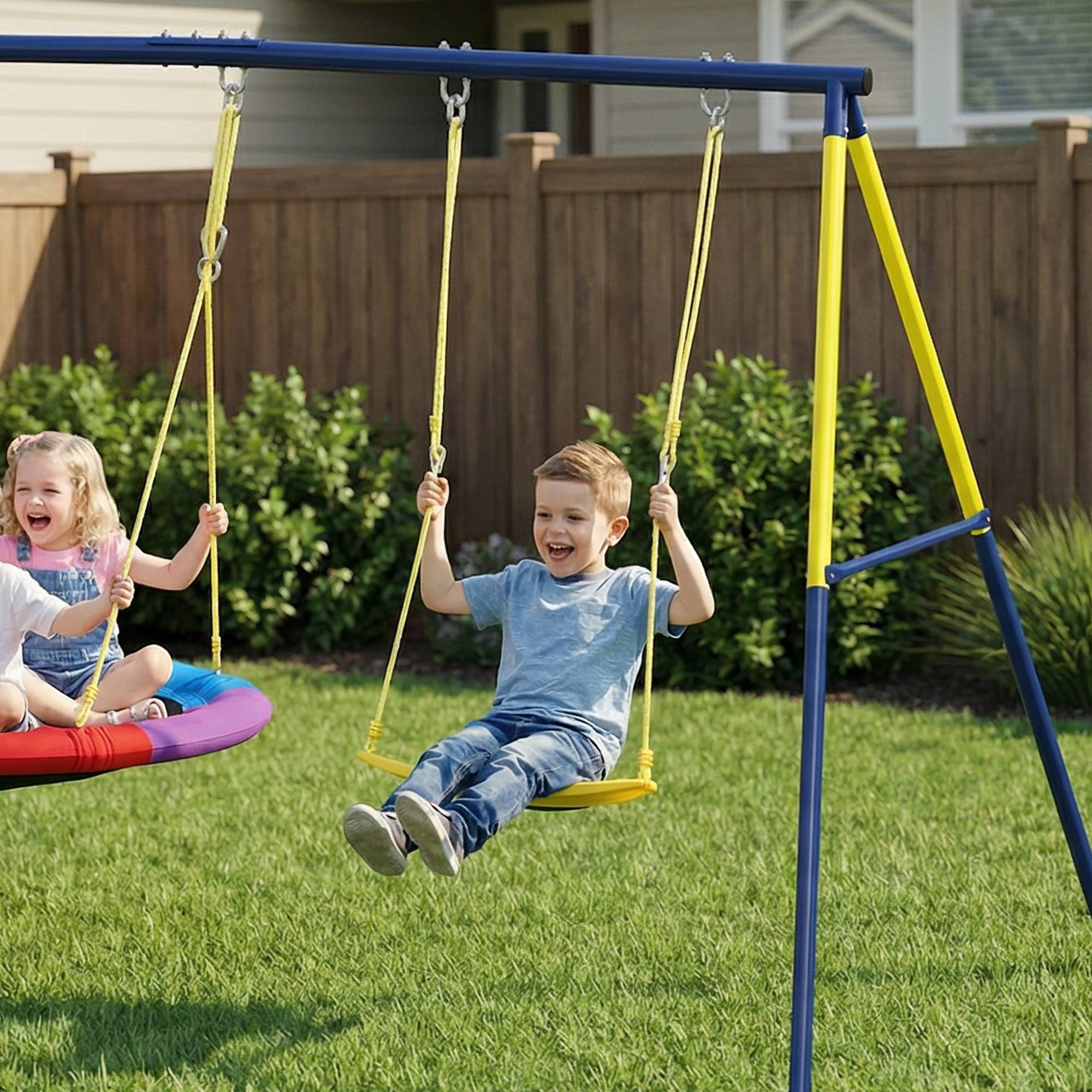 Balançoire bébé cordes réglables, support acier, charge 150 kg, pour 3 enfants 3-8 ans, multicolore, solide pour le jardin - Image 9