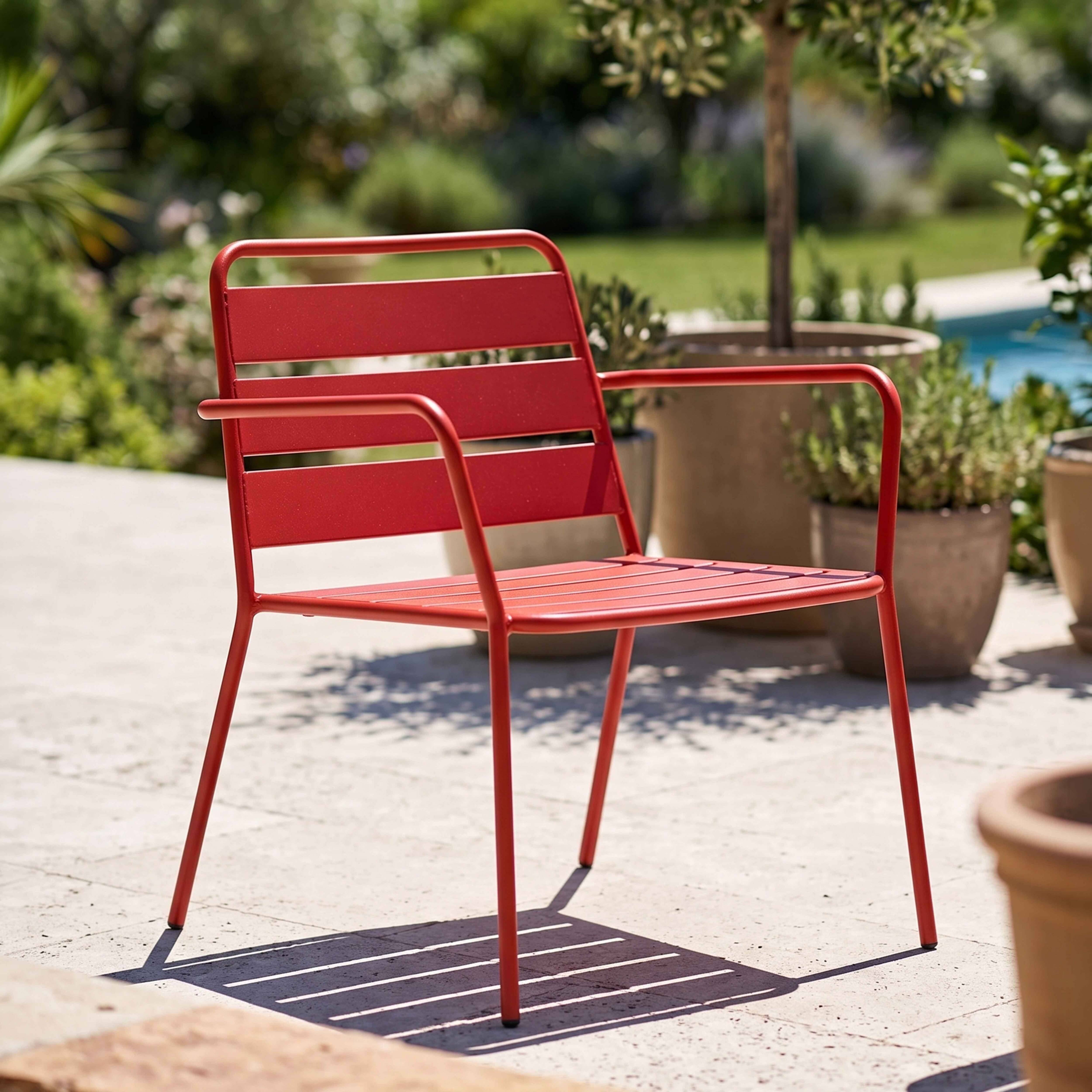 Oviala - Fauteuil de jardin bas en métal rouge Palavas - Oviala - Image 2