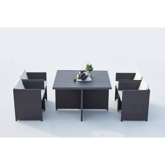 Table et chaise 4 places encastrables alu résine gris-blanc SUNSET - Image 3