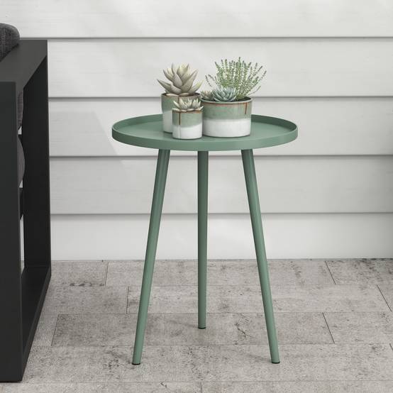 Table basse de jardin ronde, table d'appoint extérieur avec bord rond en acier, dim. Ø40 x 50H cm vert - Image 3