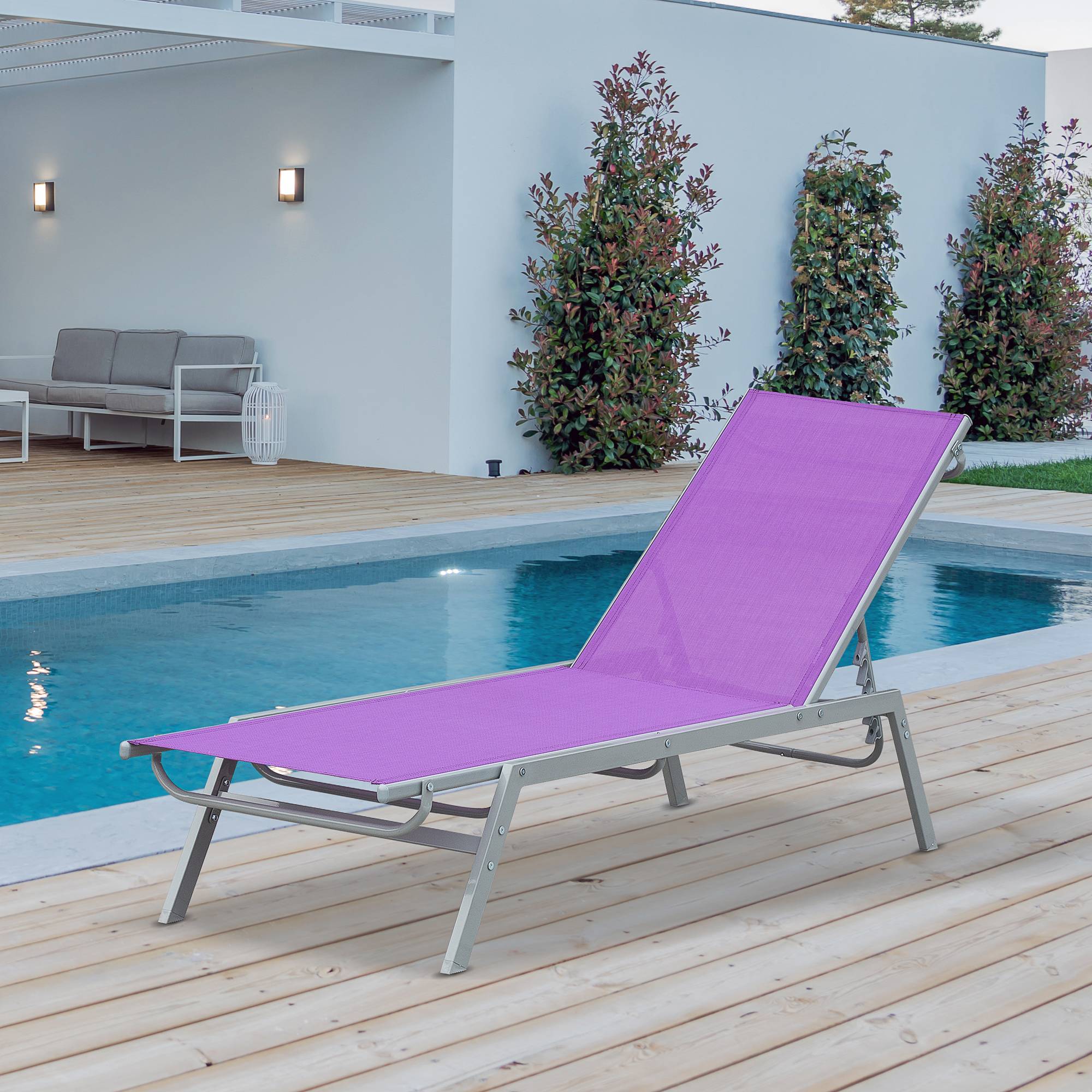 Outsunny - Bain de soleil transat design contemporain - dossier inclinable multi-positions - métal époxy textilène mauve - Outsunny - Image 2