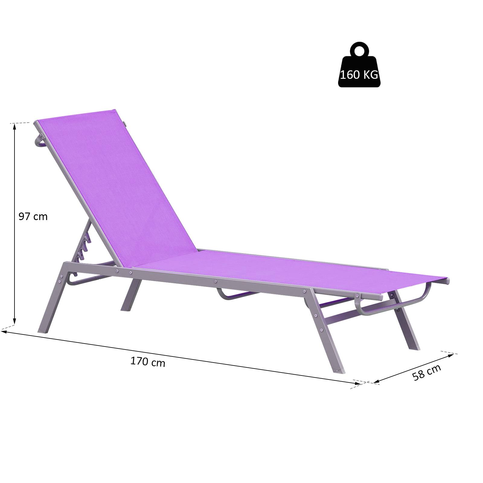 Outsunny - Bain de soleil transat design contemporain - dossier inclinable multi-positions - métal époxy textilène mauve - Outsunny - Image 3