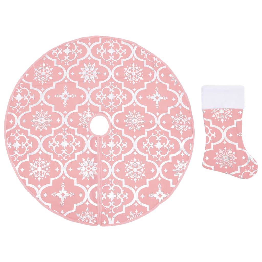 Jupe de sapin de Noël - Robe de sapin - Tapis de sapin de luxe avec chaussette Rose 122 cm Tissu - Image 1