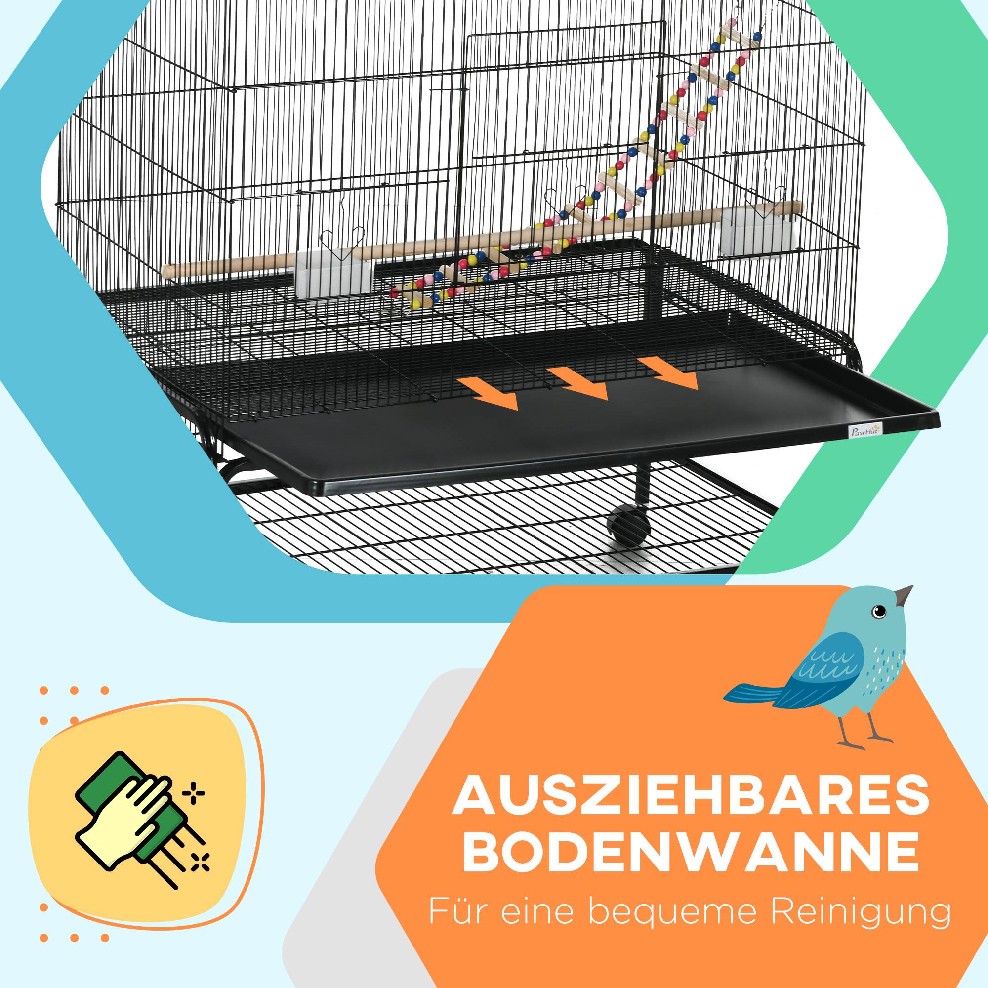 Sans Marque - Cage à oiseaux avec perchoirs, jouets, bac amovible, noir - Image 8