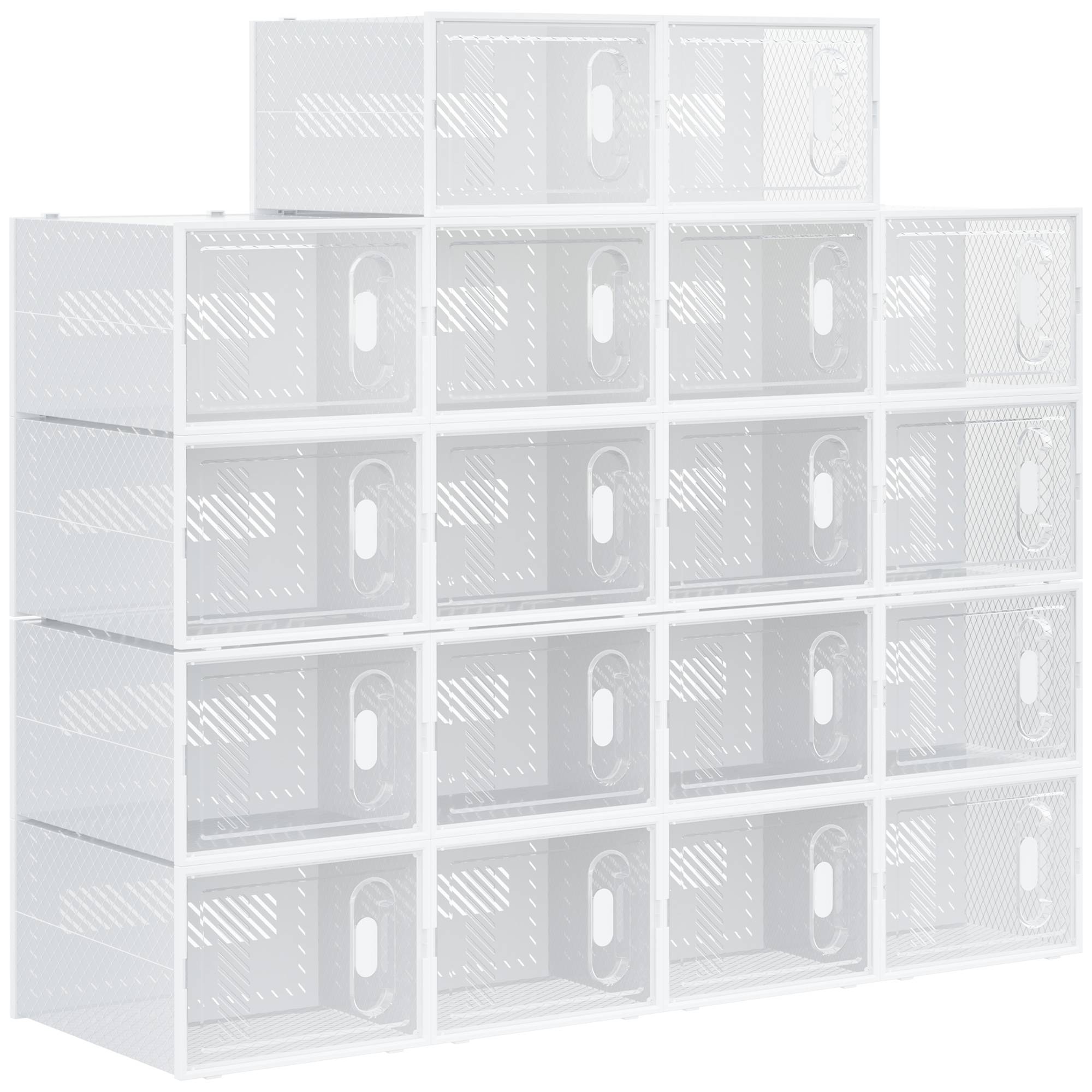 Lot de 18 boîtes à chaussures empilables jusqu’à pointure 45, portes magnétiques, plastique, 28x36x21 cm - Image 2