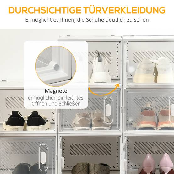 Lot de 18 boîtes à chaussures empilables jusqu’à pointure 45, portes magnétiques, plastique, 28x36x21 cm - Image 8
