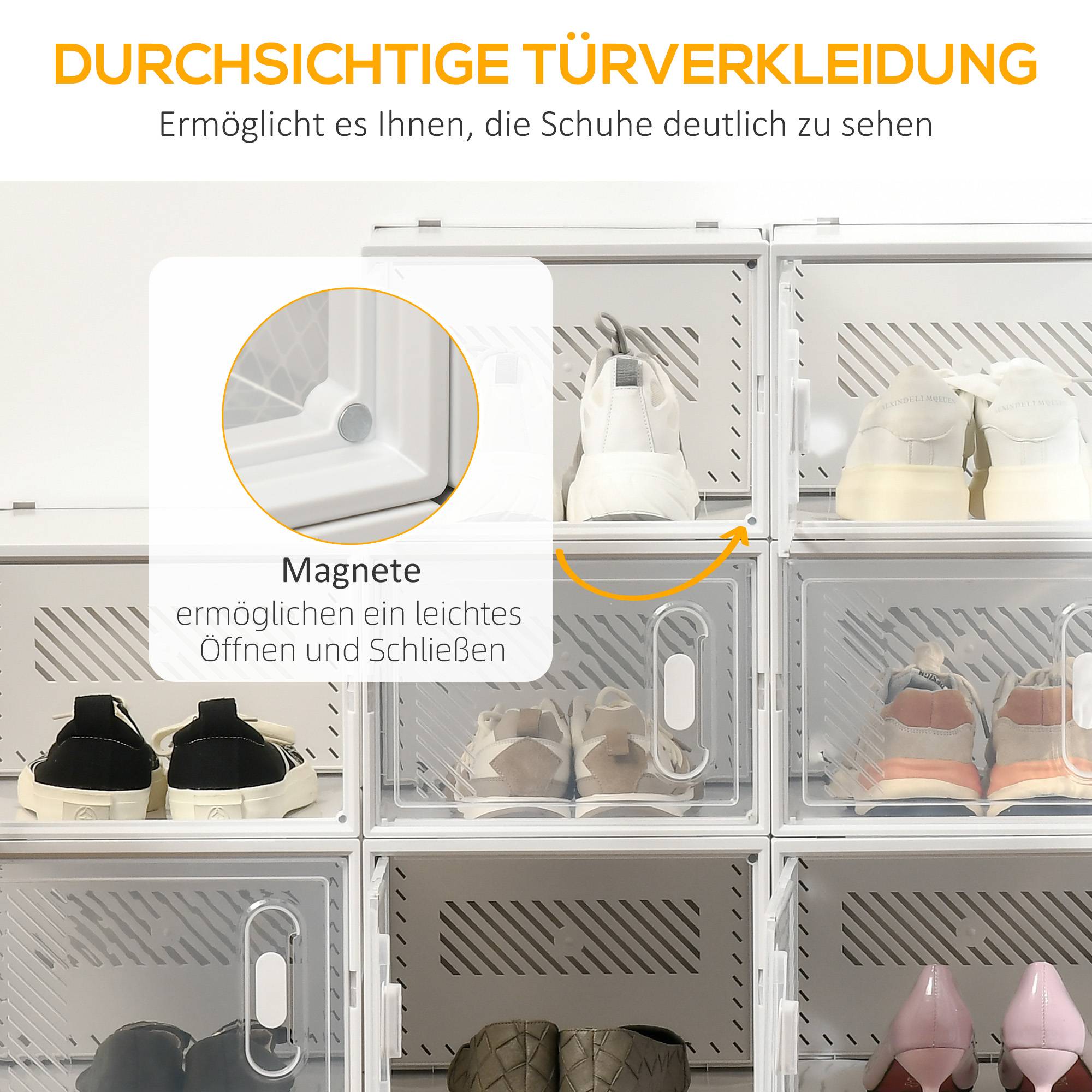 Lot de 18 boîtes à chaussures empilables jusqu’à pointure 45, portes magnétiques, plastique, 28x36x21 cm - Image 8