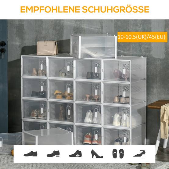 Lot de 18 boîtes à chaussures empilables jusqu’à pointure 45, portes magnétiques, plastique, 28x36x21 cm - Image 9