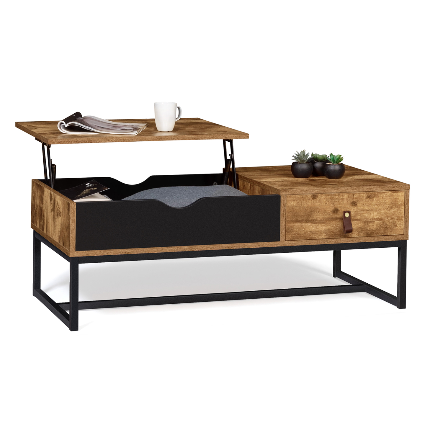 Table basse plateau relevable rectangulaire CHICAGO 1 tiroir design industriel - Image 2
