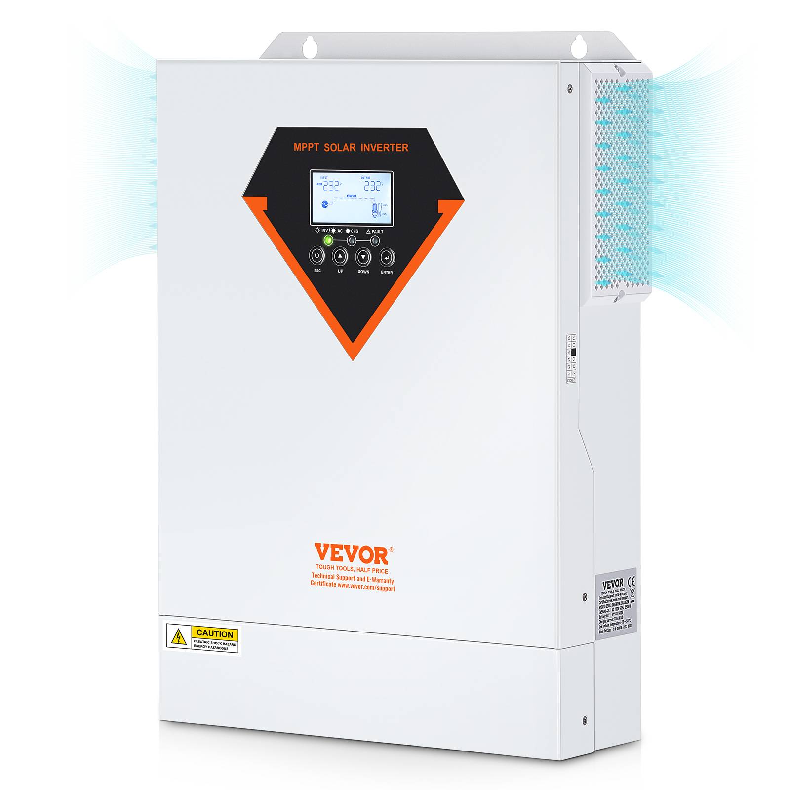 VEVOR Onduleur hybride 5500W, 230V, contrôleur solaire MPPT 100A intégré, charge hybride/hors réseau. - Image 1