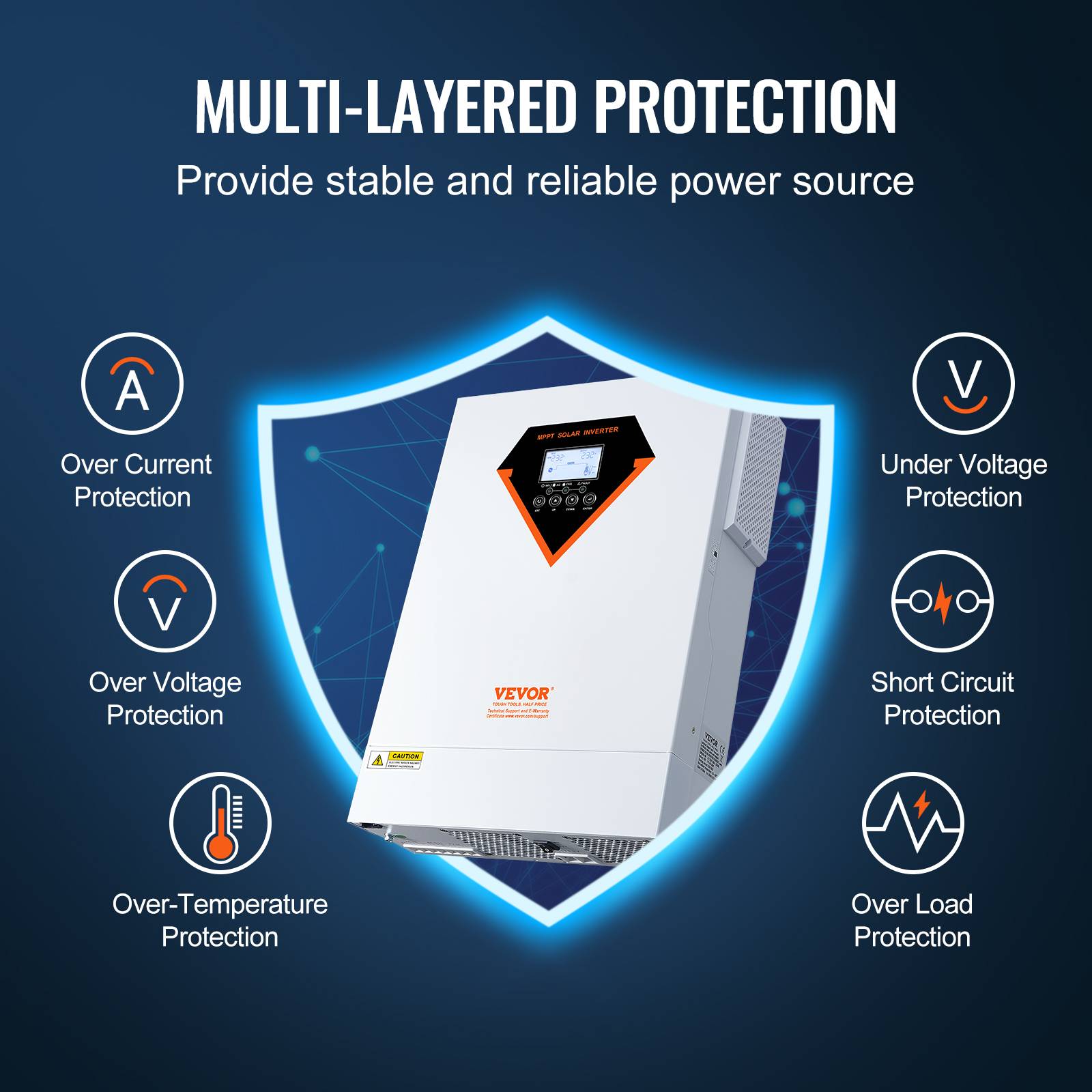 VEVOR Onduleur hybride 5500W, 230V, contrôleur solaire MPPT 100A intégré, charge hybride/hors réseau. - Image 5