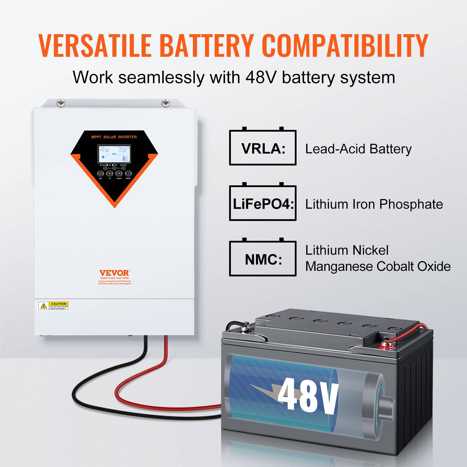 VEVOR Onduleur hybride 5500W, 230V, contrôleur solaire MPPT 100A intégré, charge hybride/hors réseau. - Image 4