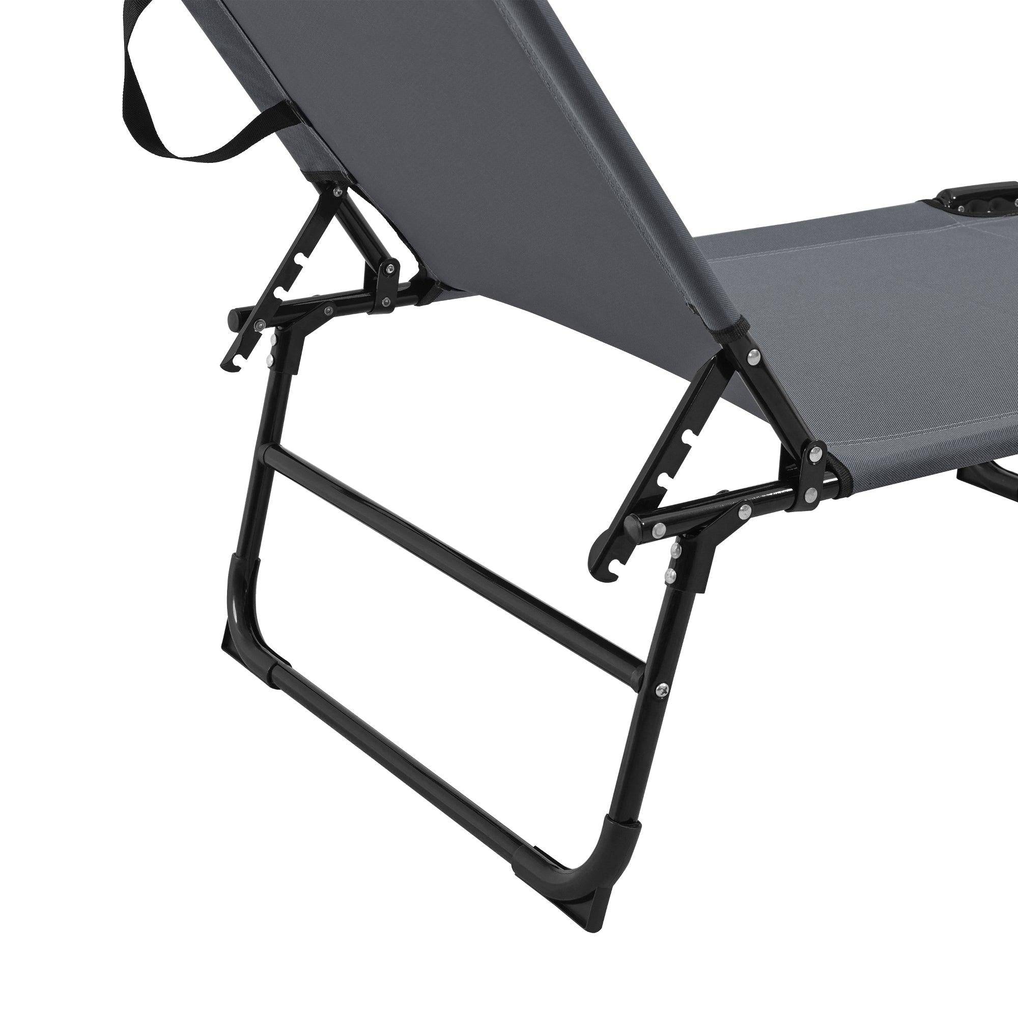 Helloshop26 - Bain de soleil transat chaise longue pliable avec pare soleil acier pvc polyester 187 cm gris foncé - Image 3