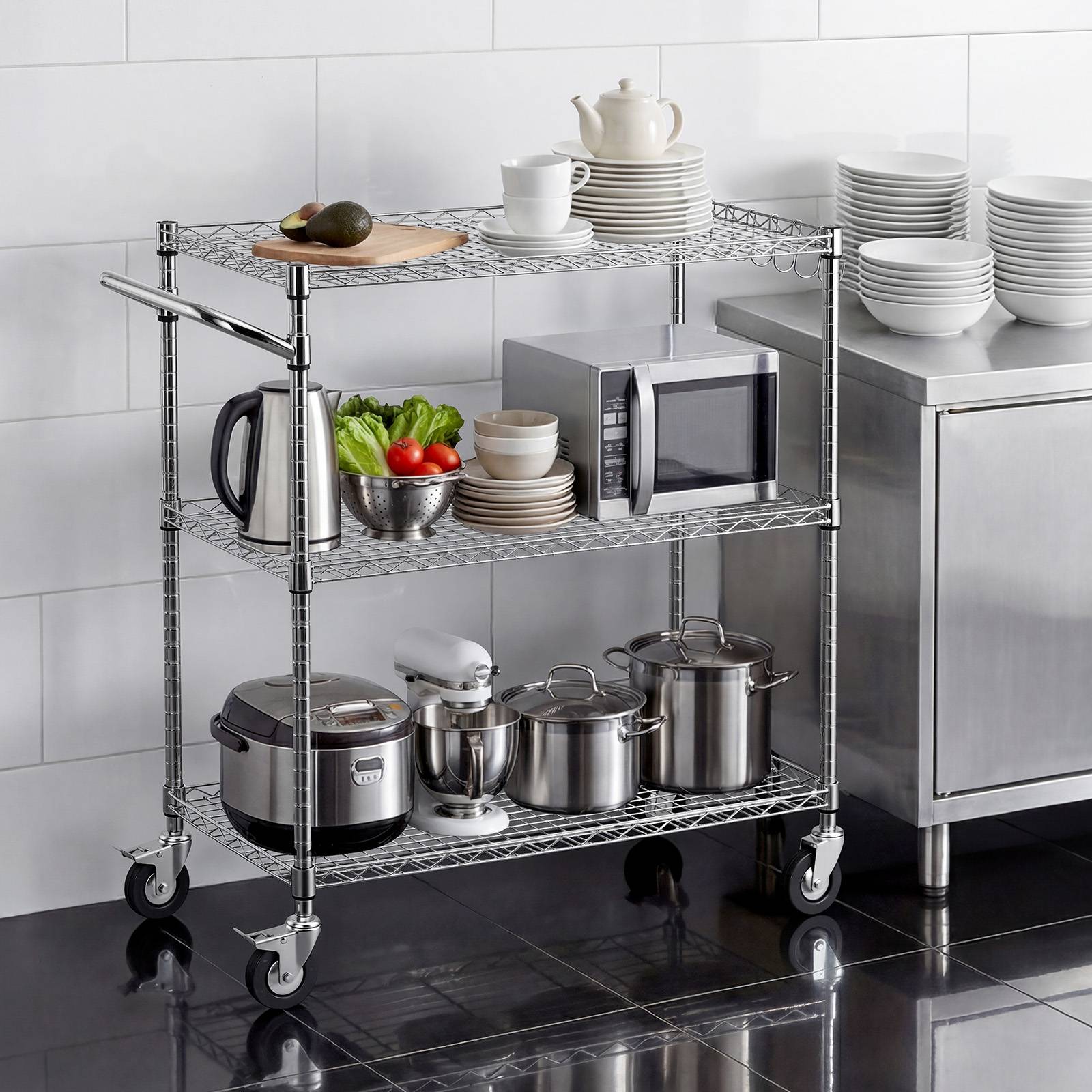 VEVOR Chariot de Rangement Desserte à Roulettes 3 Niveaux 89x45,3x104 cm Cuisine - Image 8
