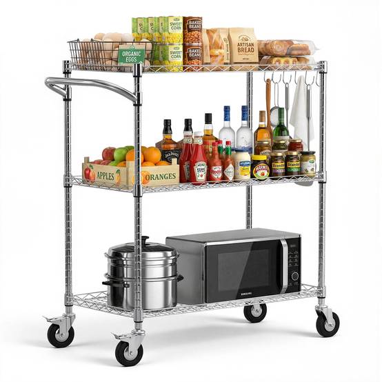 VEVOR Chariot de Rangement Desserte à Roulettes 3 Niveaux 89x45,3x104 cm Cuisine - Image 1