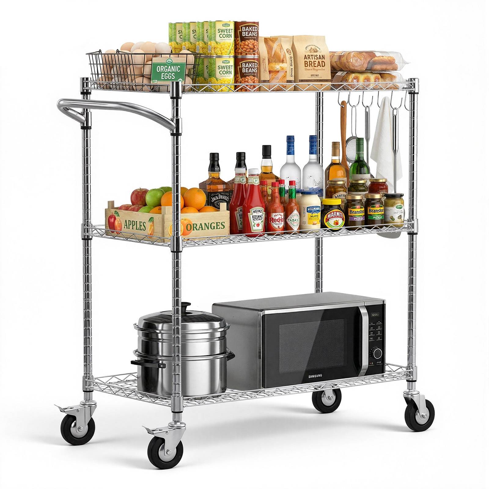 VEVOR Chariot de Rangement Desserte à Roulettes 3 Niveaux 89x45,3x104 cm Cuisine - Image 1