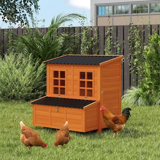 Poulailler avec pondoir pour 3-4 poules, toit étanche, bois de sapin, plastique, 100 x 86 x 100 cm, orange - Image 4