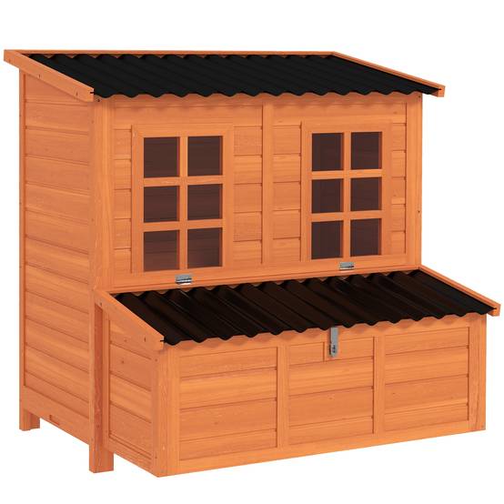 Poulailler avec pondoir pour 3-4 poules, toit étanche, bois de sapin, plastique, 100 x 86 x 100 cm, orange - Image 2