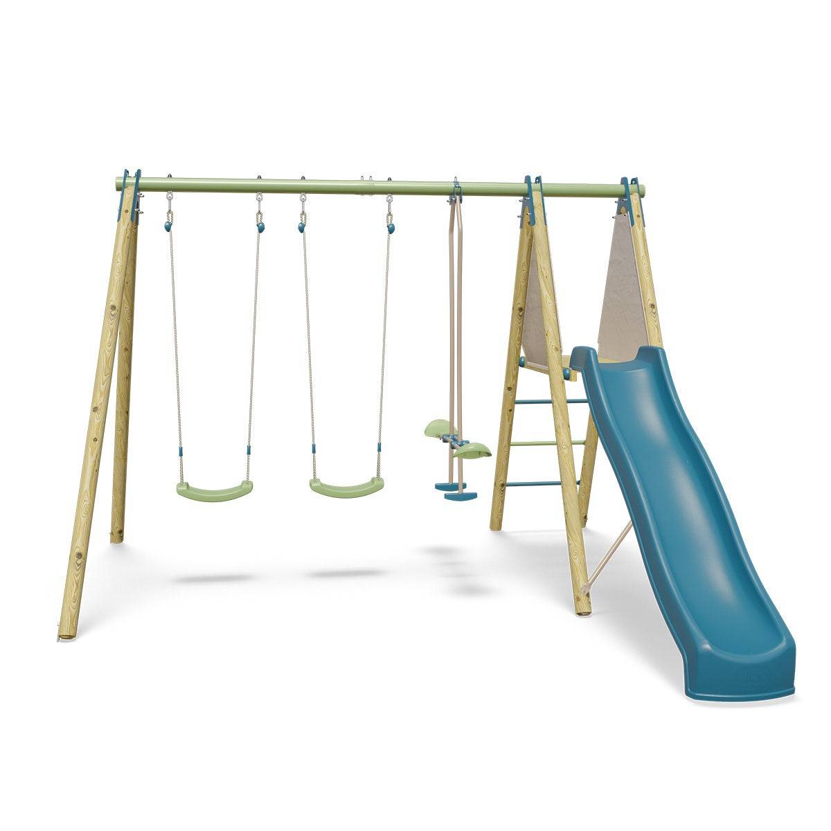 Balançoire bois Techwood Optima 2 2,30 m avec toboggan – Trigano - Image 1