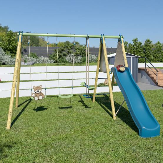 Balançoire bois Techwood Optima 2 2,30 m avec toboggan – Trigano - Image 8