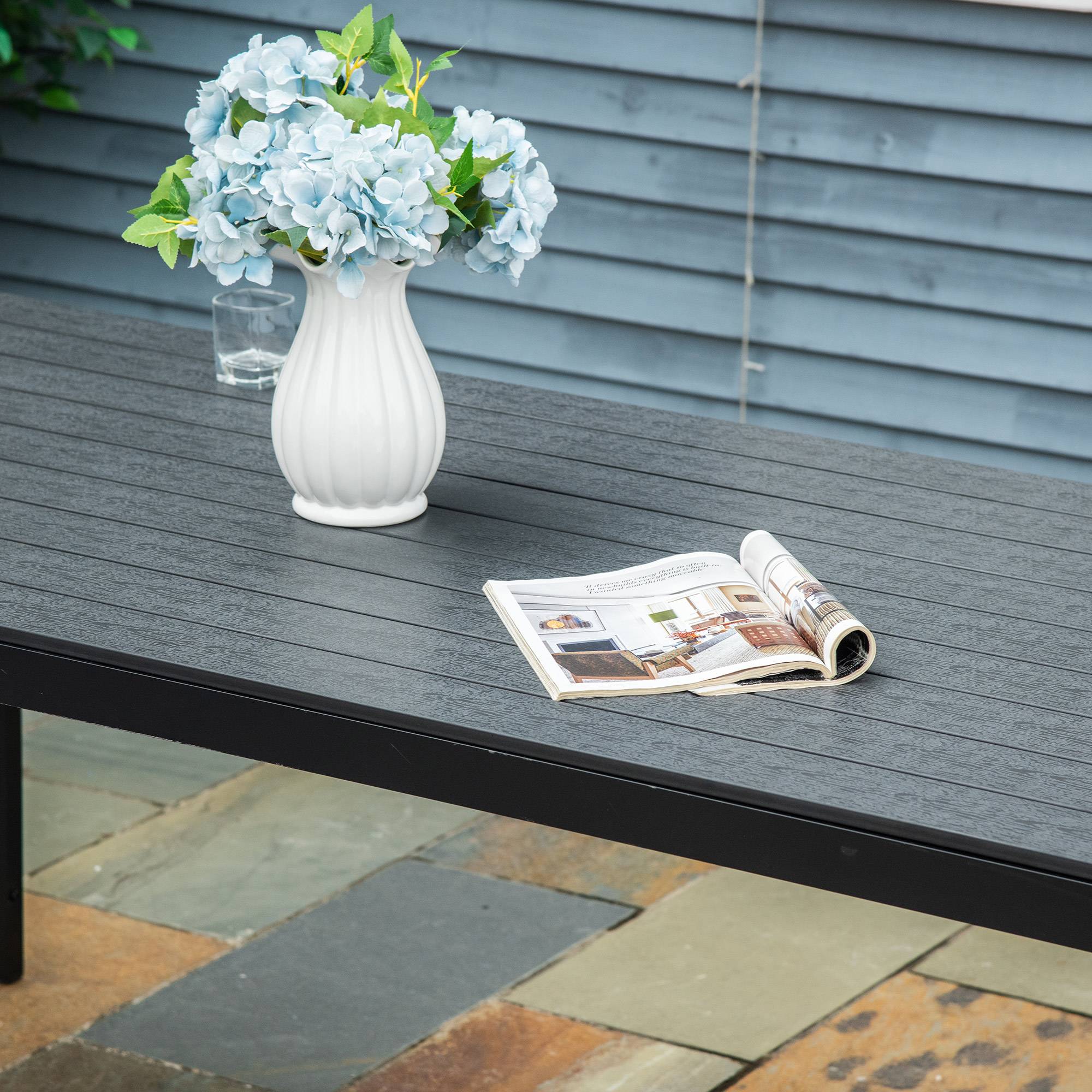 ComfortXL - Table Jardin Aluminium Composite 190cm Noir 8 Personnes Repas Terrasse - ComfortXL Outdoor Living - Image 7
