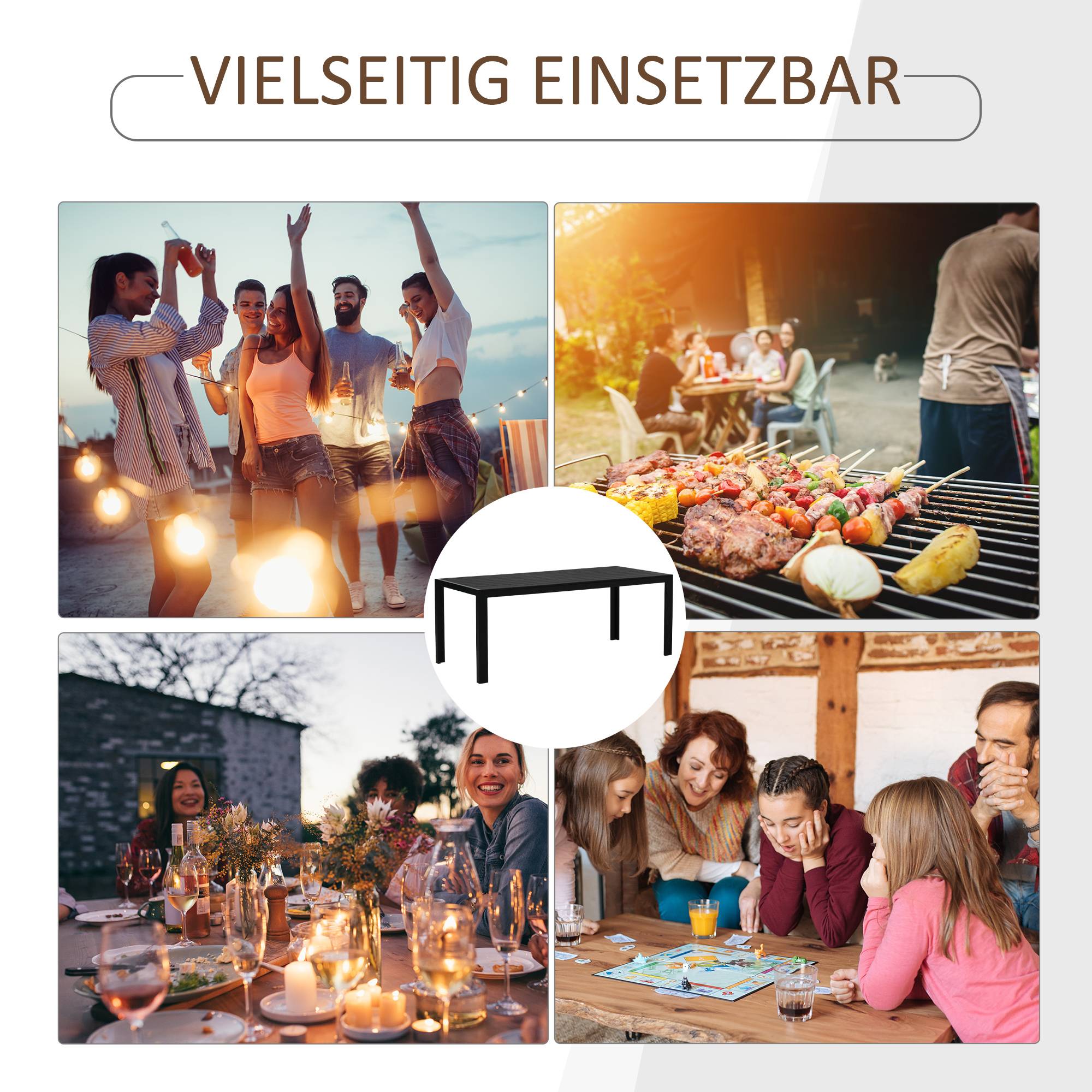 ComfortXL - Table Jardin Aluminium Composite 190cm Noir 8 Personnes Repas Terrasse - ComfortXL Outdoor Living - Image 8