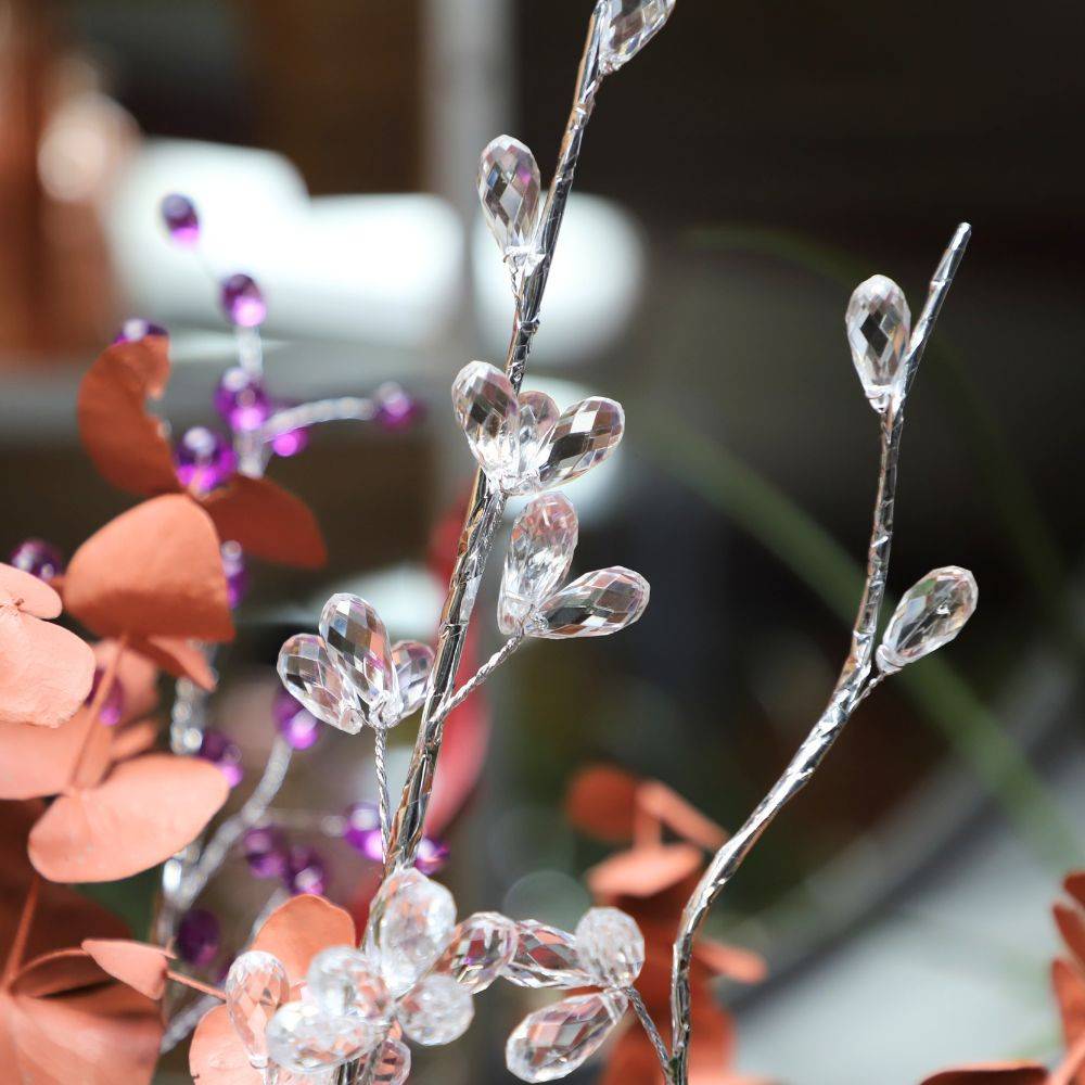Branche de fleurs «Fleurs Cristal» en verre transparent 90cm Chemin de campagne - Image 2