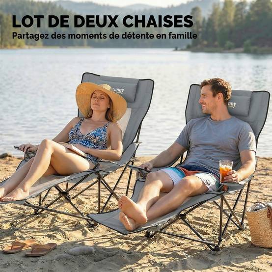 Lot de 2 chaises de camping tissu oxford gris 125 x 80 x 90 cm - PANGIVO - Image 6
