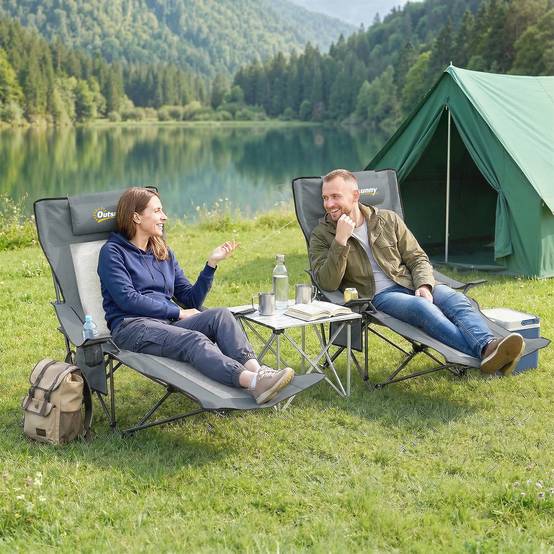Lot de 2 chaises de camping tissu oxford gris 125 x 80 x 90 cm - PANGIVO - Image 3