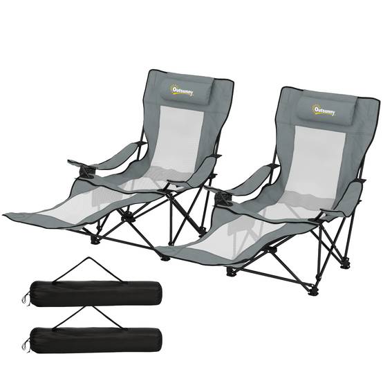 Lot de 2 chaises de camping tissu oxford gris 125 x 80 x 90 cm - PANGIVO - Image 2
