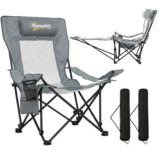 Lot de 2 chaises de camping tissu oxford gris 125 x 80 x 90 cm - PANGIVO - Image 1