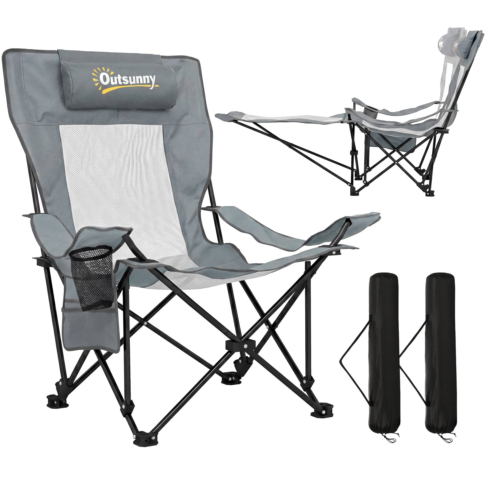 Lot de 2 chaises de camping tissu oxford gris 125 x 80 x 90 cm - PANGIVO - Image 1