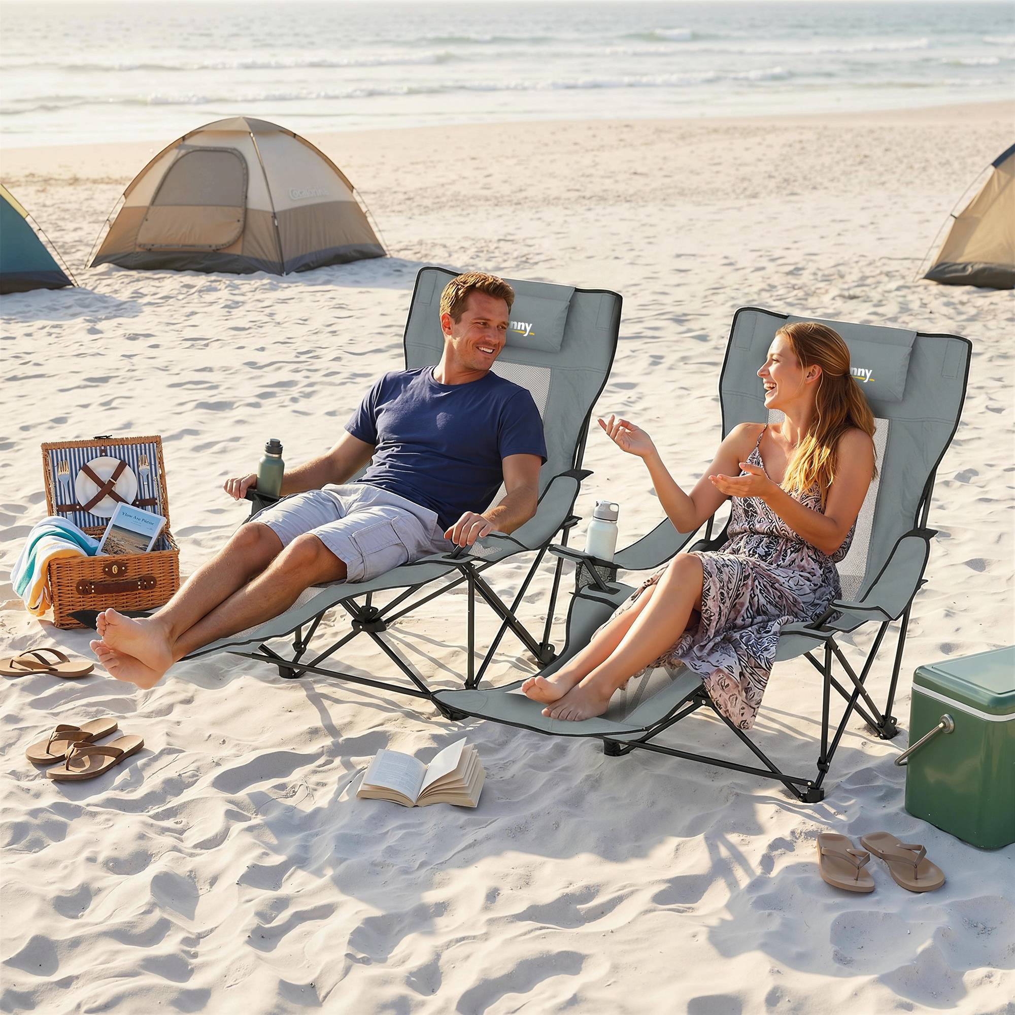 Lot de 2 chaises de camping tissu oxford gris 125 x 80 x 90 cm - PANGIVO - Image 4