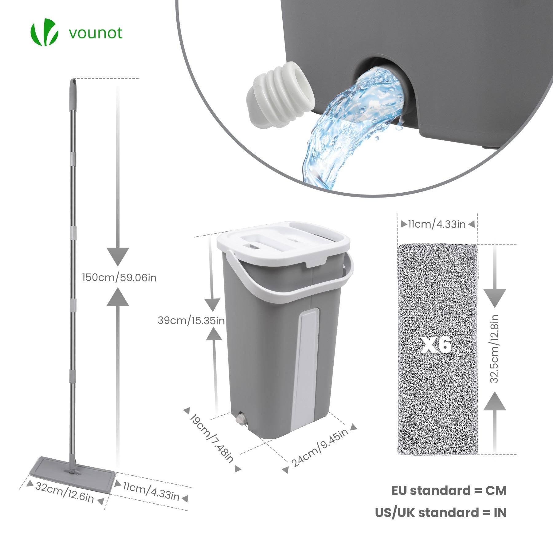 Balai Plat Autonettoyant 2-en-1 – Tête Pivotante 360° – Avec 6 Lingettes Microfibre – Nettoyage Humide Et Sec – Idéal Sols Durs