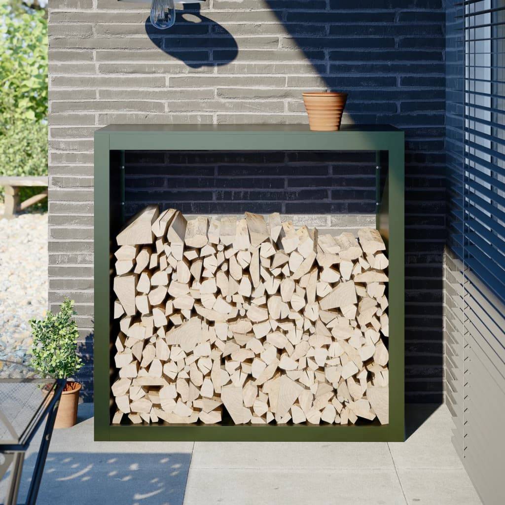 Range-bûches en acier pour bois de chauffage extérieur et intérieur Vert 100 cm – ComfortXL Outdoor Living - Image 1