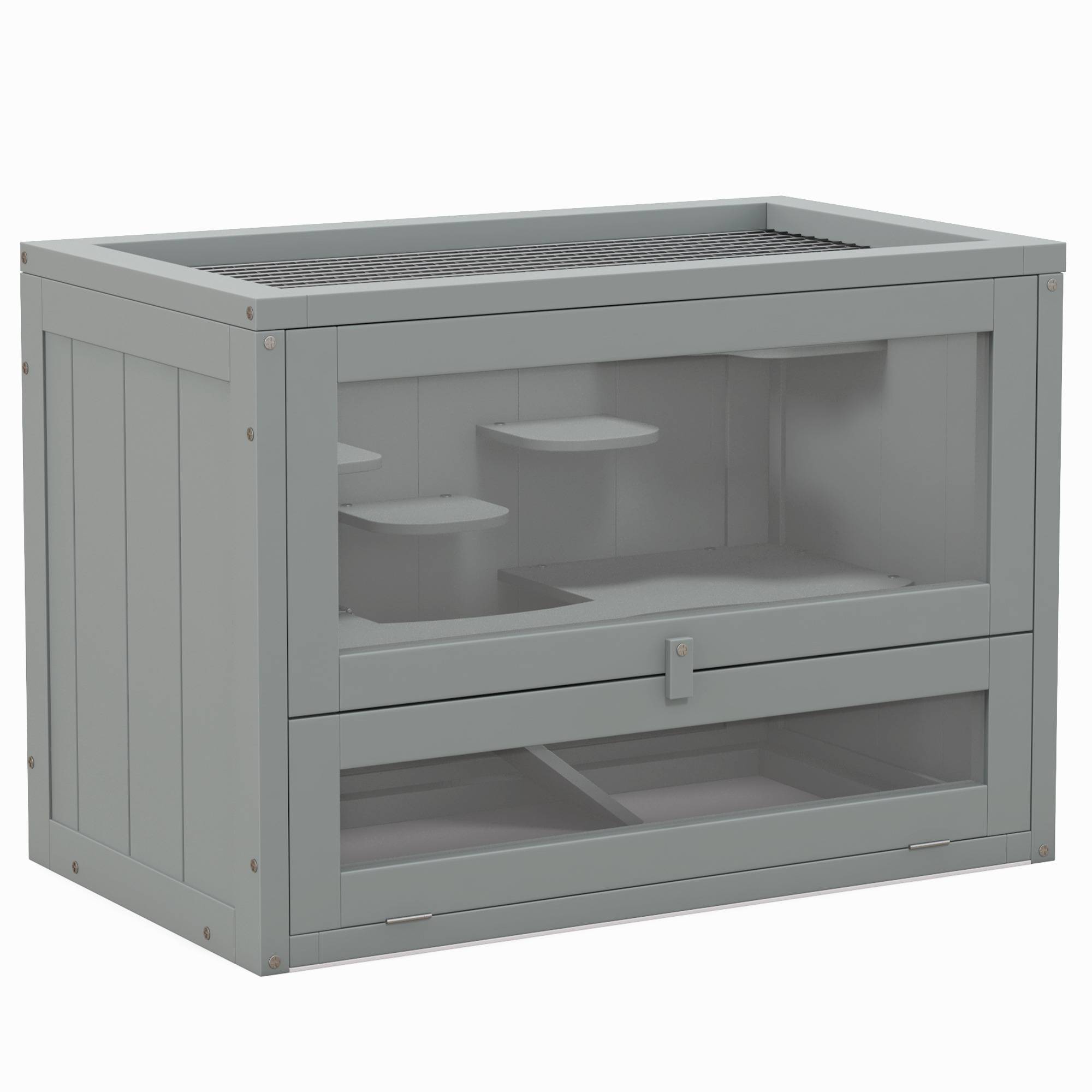 Cage hamster souris bois de sapin plateformes et toit ouvrant 60x42cm gris - ComfortXL Outdoor Living - Image 1