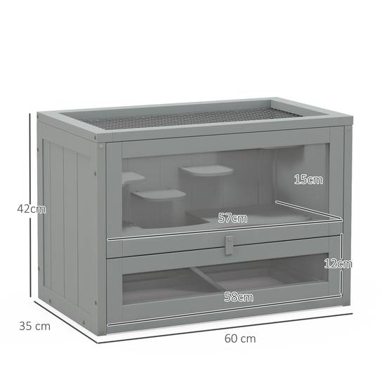 Cage hamster souris bois de sapin plateformes et toit ouvrant 60x42cm gris - ComfortXL Outdoor Living - Image 5