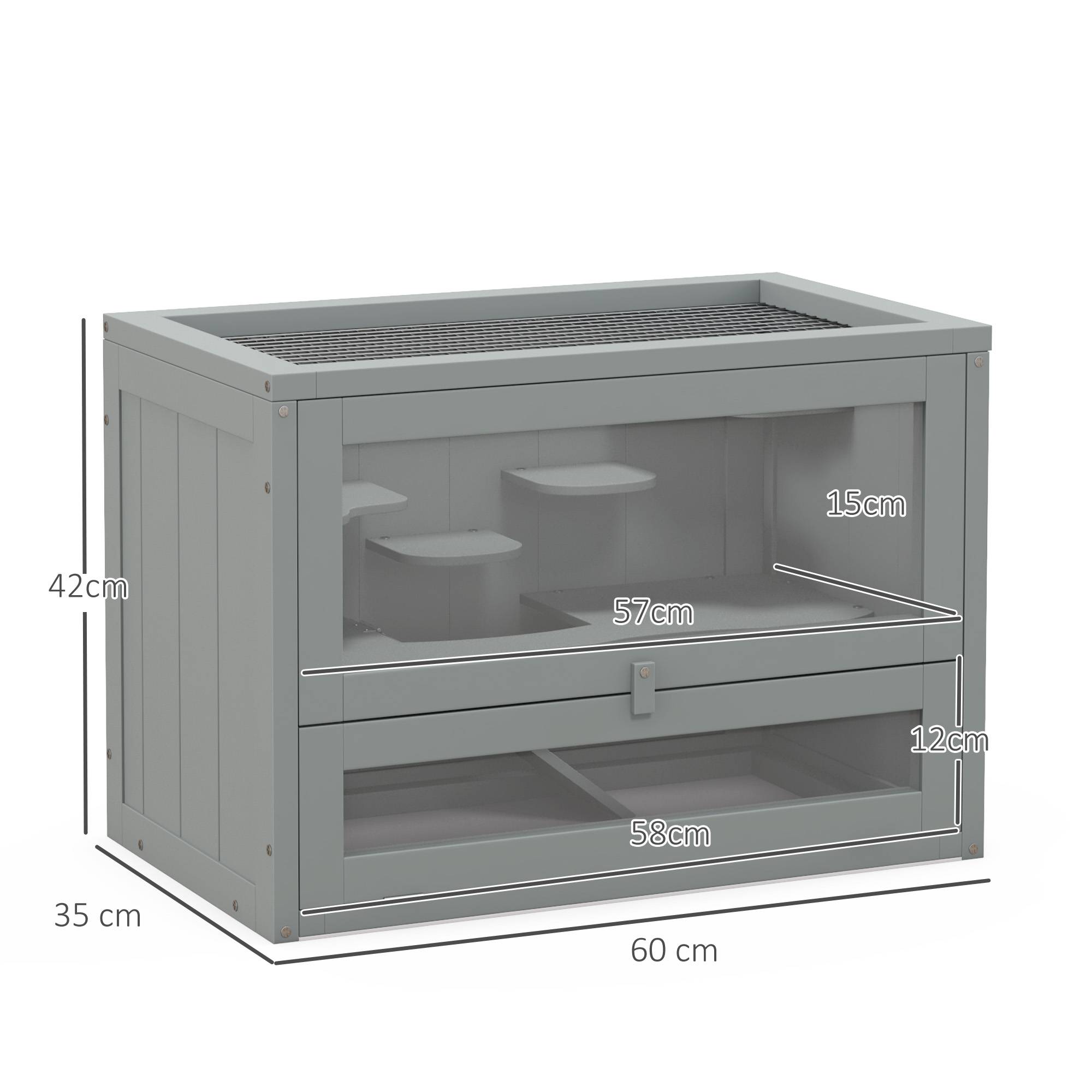 Cage hamster souris bois de sapin plateformes et toit ouvrant 60x42cm gris - ComfortXL Outdoor Living - Image 5