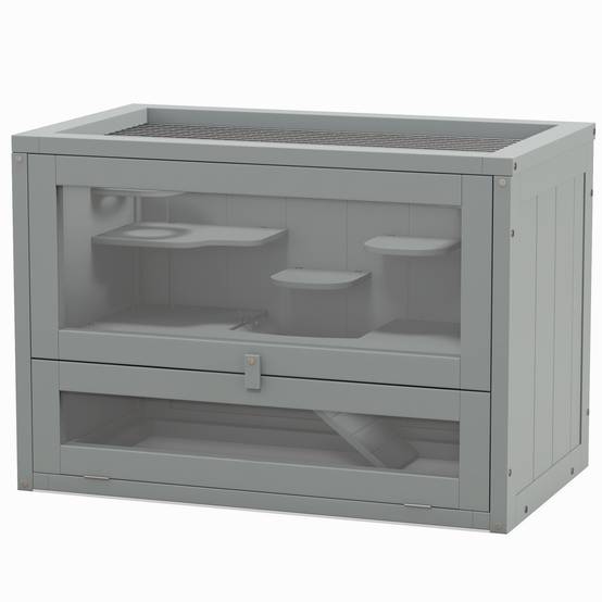 Cage hamster souris bois de sapin plateformes et toit ouvrant 60x42cm gris - ComfortXL Outdoor Living - Image 2