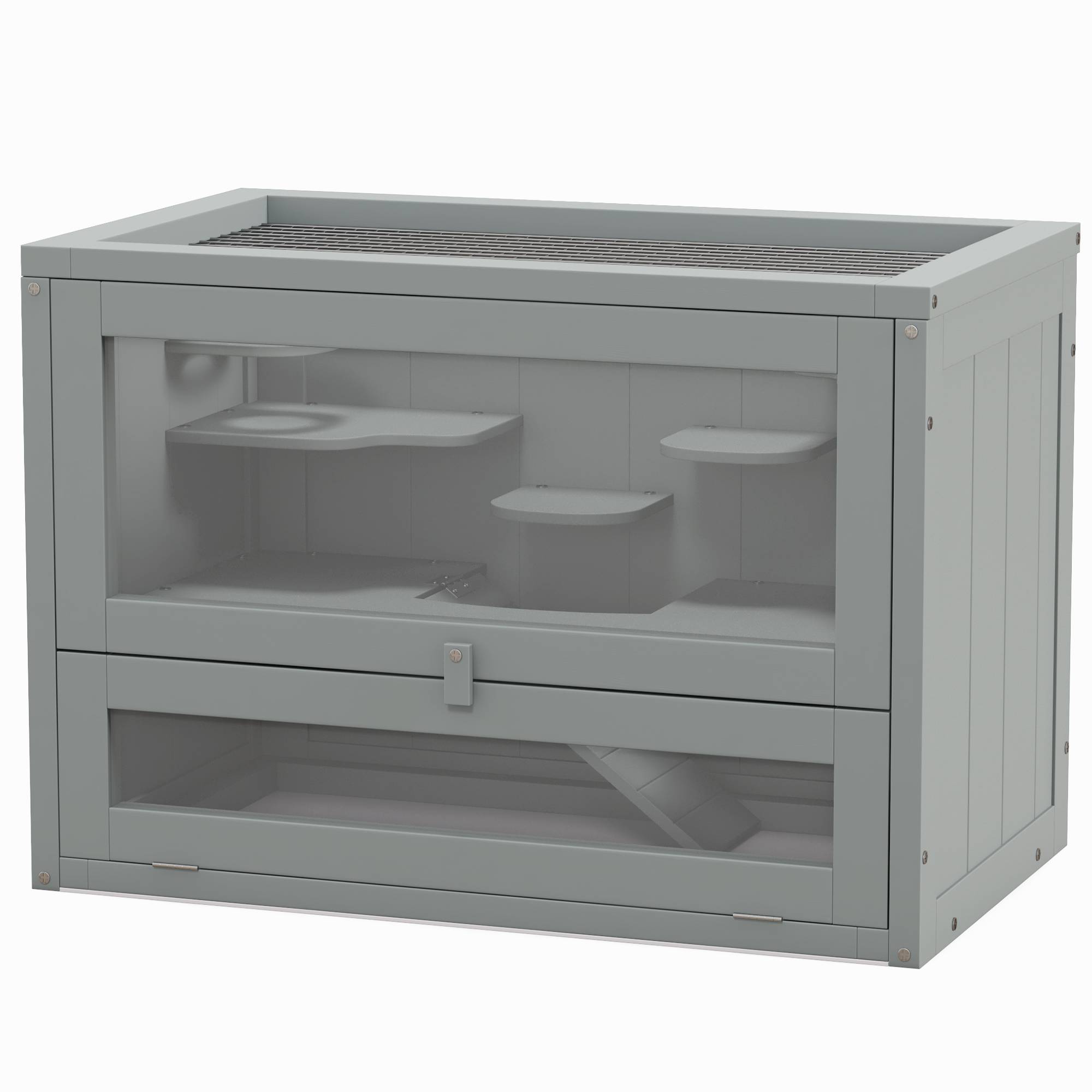 Cage hamster souris bois de sapin plateformes et toit ouvrant 60x42cm gris - ComfortXL Outdoor Living - Image 2