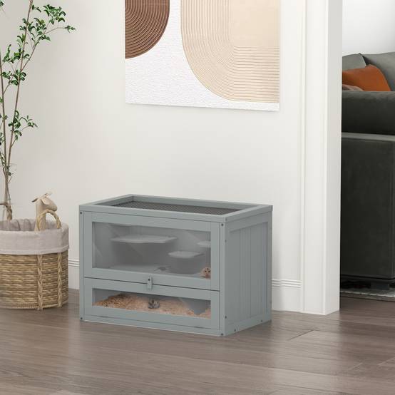 Cage hamster souris bois de sapin plateformes et toit ouvrant 60x42cm gris - ComfortXL Outdoor Living - Image 4