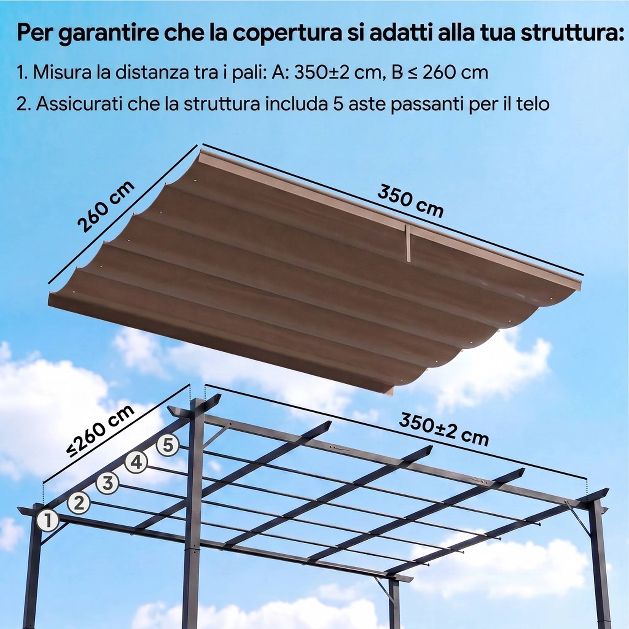 Couverture pour Gazebo Pergola 4x3 m en Polyester Respirable Café avec 10 Trous de Drainage - Image 6