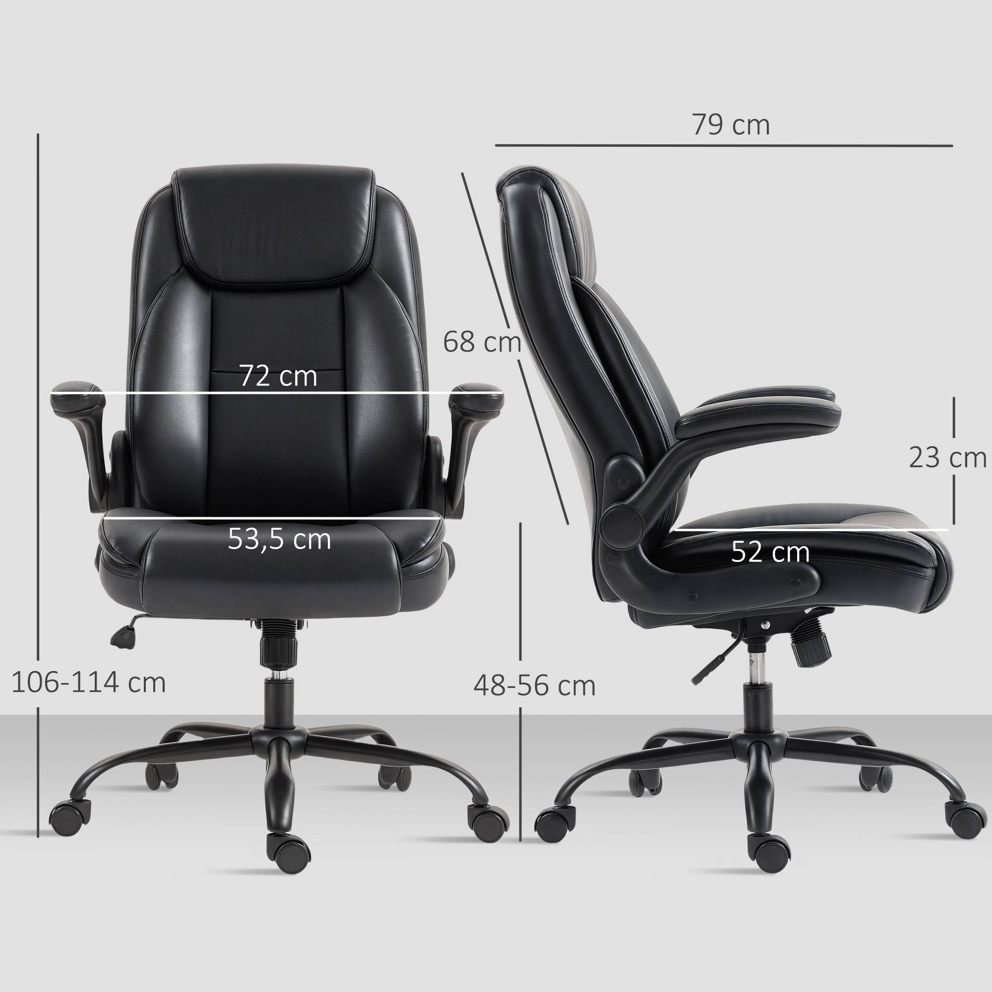 Sans Marque - Fauteuil de bureau avec accoudoirs relevables, chaise de bureau ergonomique, hauteur réglable, fonction de bascule, noir - Image 5