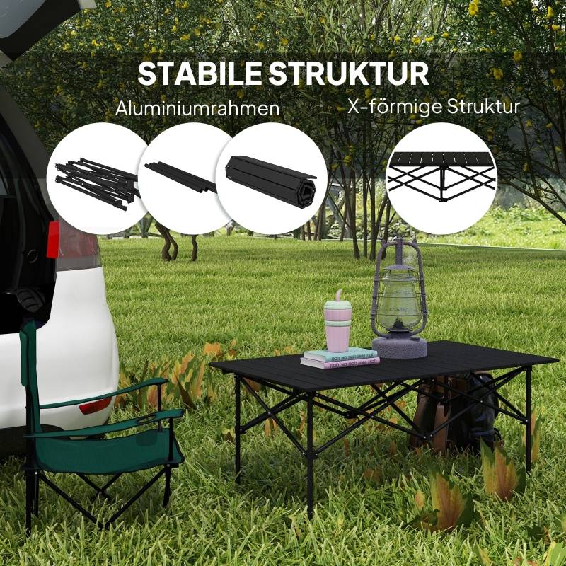 Outsunny Table de camping 117 x 60 cm Aluminium Table pliante avec plateau enroulable effet bois Sac de transport étanche | France