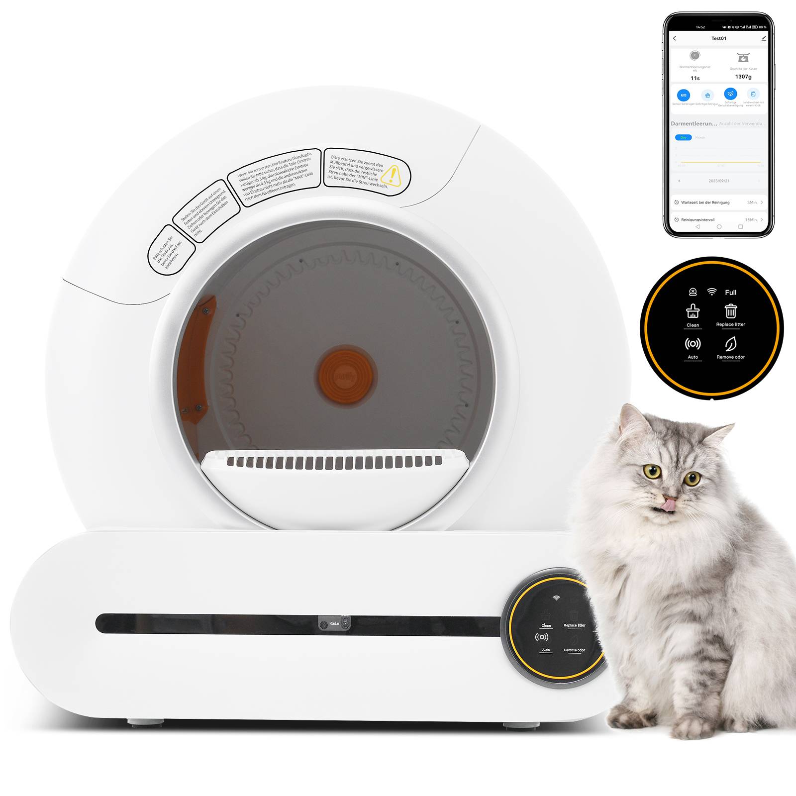 Maison Toilette Chat ABS Connectée Auto-nettoyante Capteurs Sécurité 65L Blanc - ComfortXL Pet Living - Image 1
