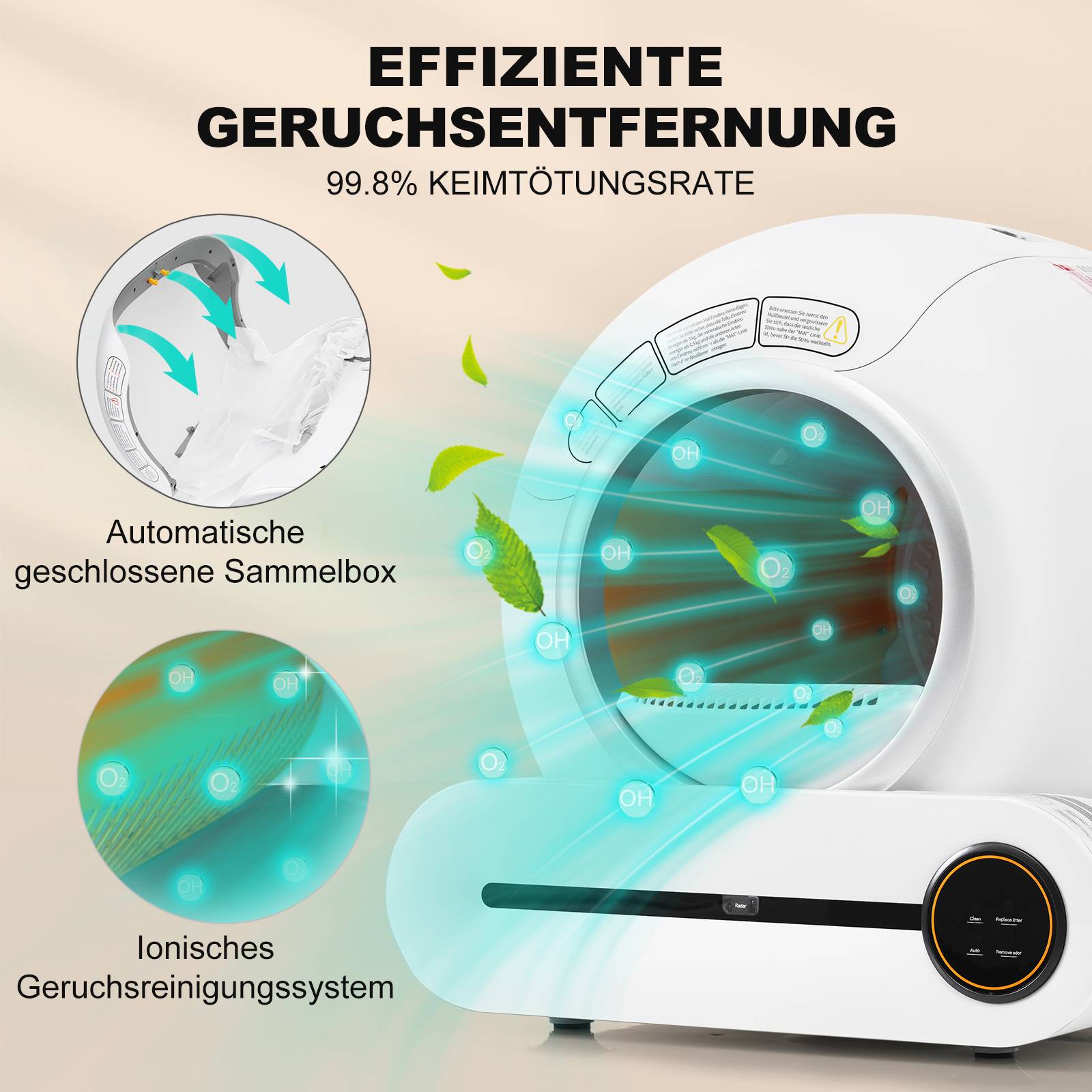 Maison Toilette Chat ABS Connectée Auto-nettoyante Capteurs Sécurité 65L Blanc - ComfortXL Pet Living - Image 5