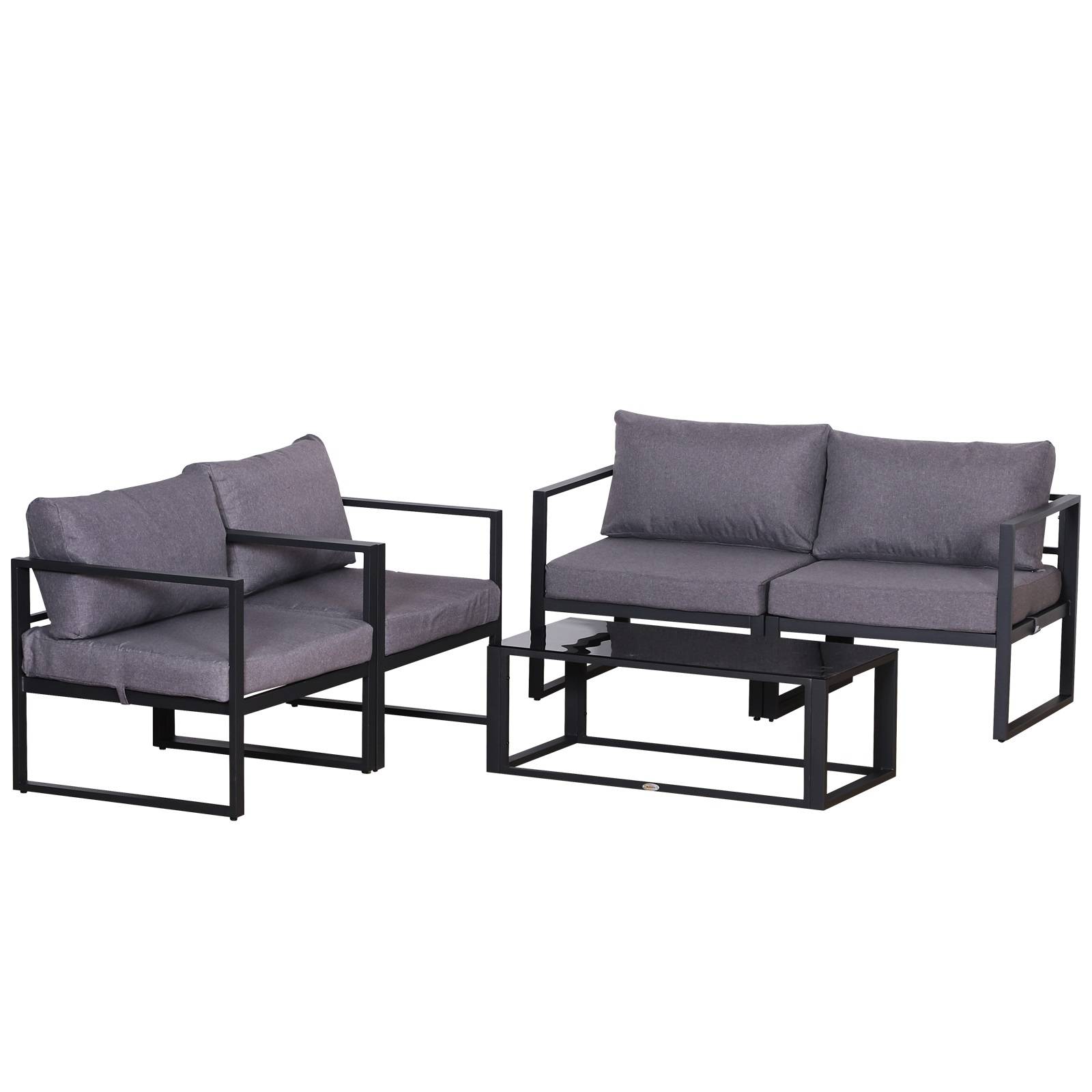Ensemble de mobilier de jardin 4 pièces, canapé avec coussins et table avec rangement, polyester Gris, 138 x 69 x 63 cm - Image 1