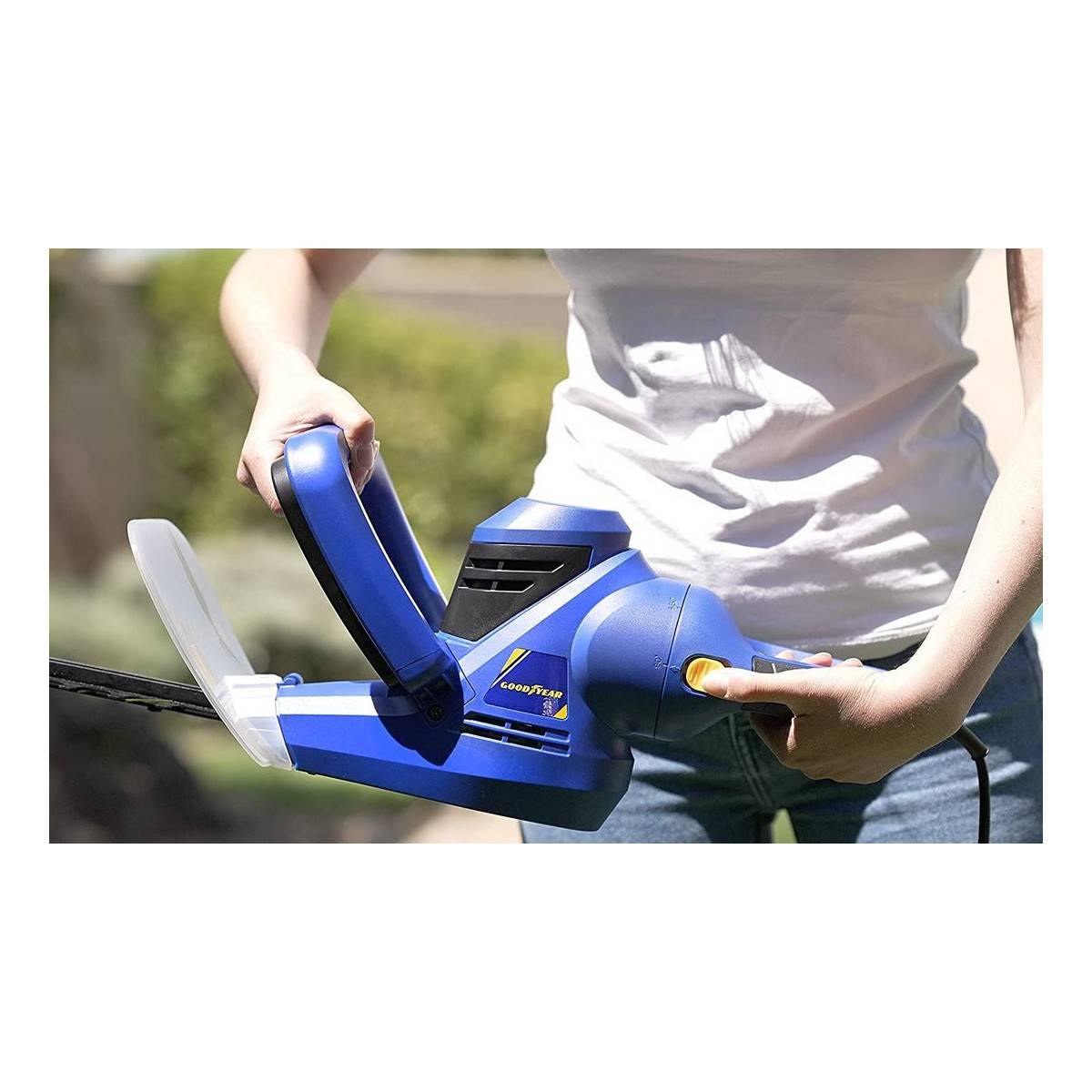 Taille haies 450W Poignée rotative 90° Guide 50 cm Double frein de sécurité GOODYEAR - Image 7