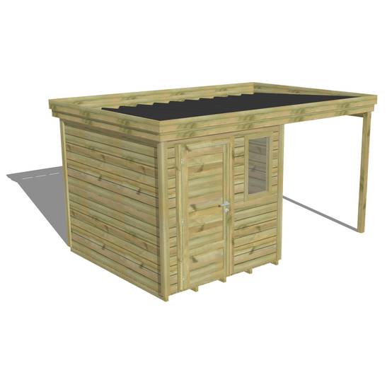 ABRI DE JARDIN bois autoclave 27mm - 4,14x2,64m / 11m2 - Bac acier - Plancher bois - Image 1