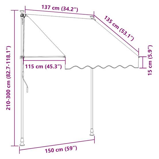Store banne | Auvent manuel rétractable 150 cm Crème Maison Chic - Image 8